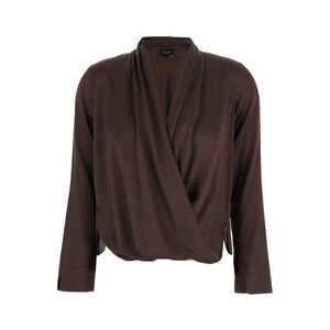 Plain Women Brown Blouse With V Neck In Viscose Blend Woman